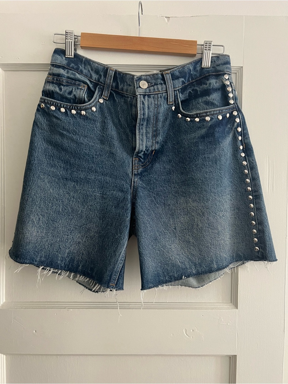 Reformation Raye Long Studded Denim Shorts